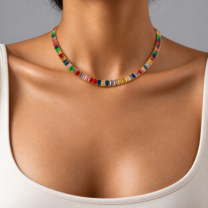 Rainbow Baguette Statement Necklace