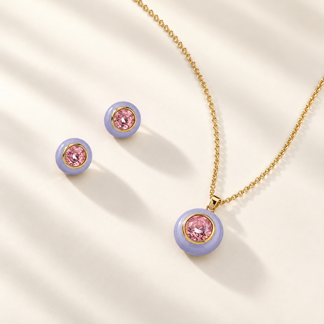 Lavender Pink Crystal Pendant Set
