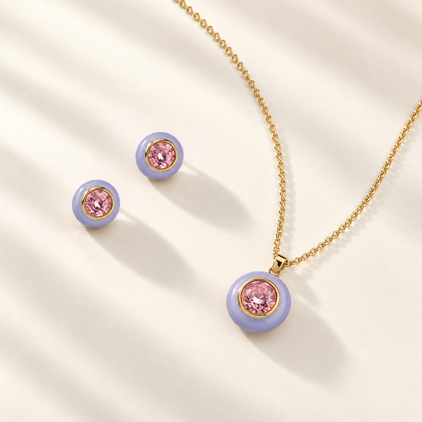 Lavender Pink Crystal Pendant Set