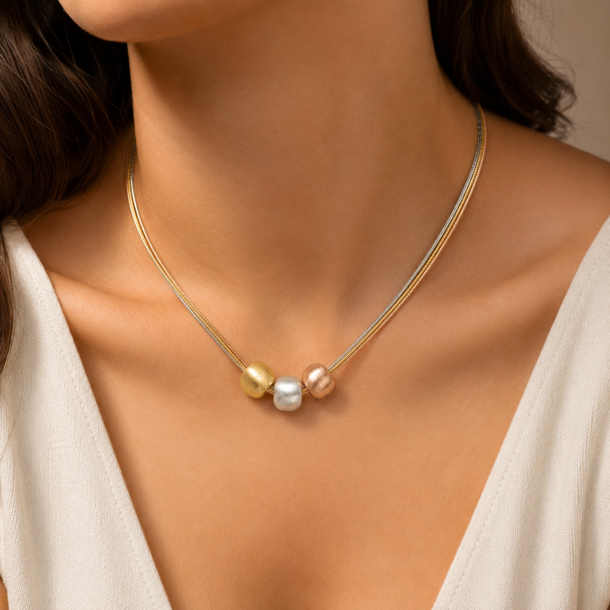 Brushed Trinity Orbit Necklace