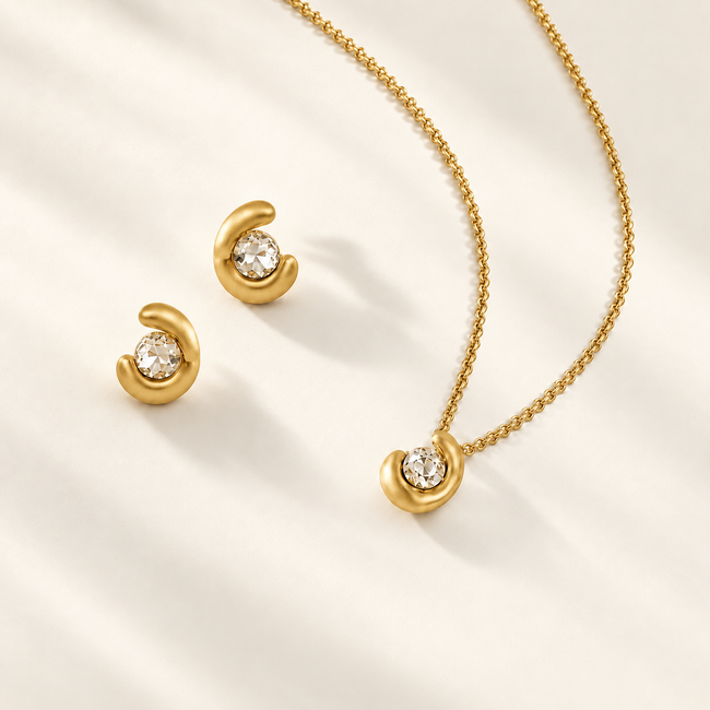 Brushed Mood Crescent Solitaire Pendant Set