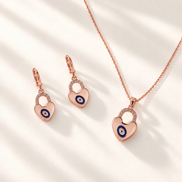 Evil Eye Heart Lock Pendant Set