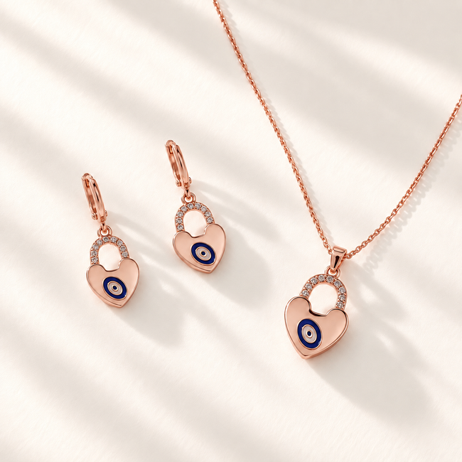 Evil Eye Heart Lock Pendant Set