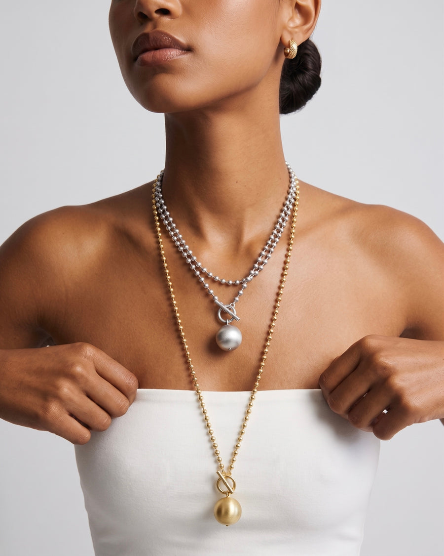 Brushed Silver Orb Toggle Necklace