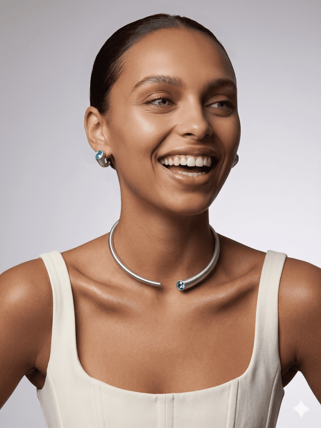 Brushed Blue Moon Collar Necklace