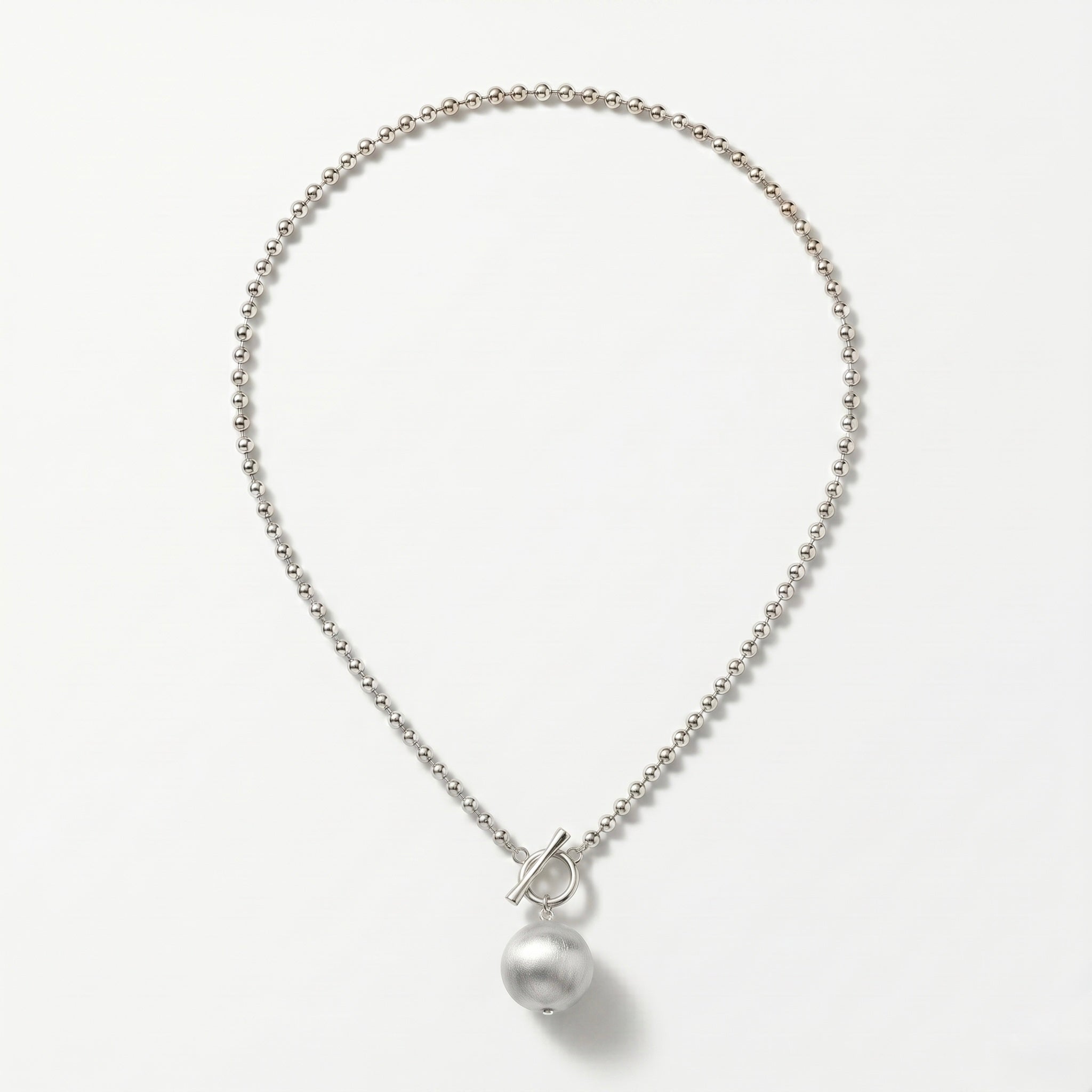 Brushed Silver Orb Toggle Necklace