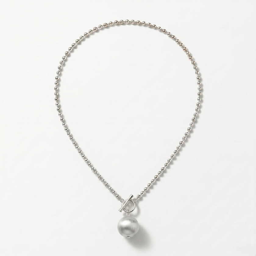 Brushed Silver Orb Toggle Necklace