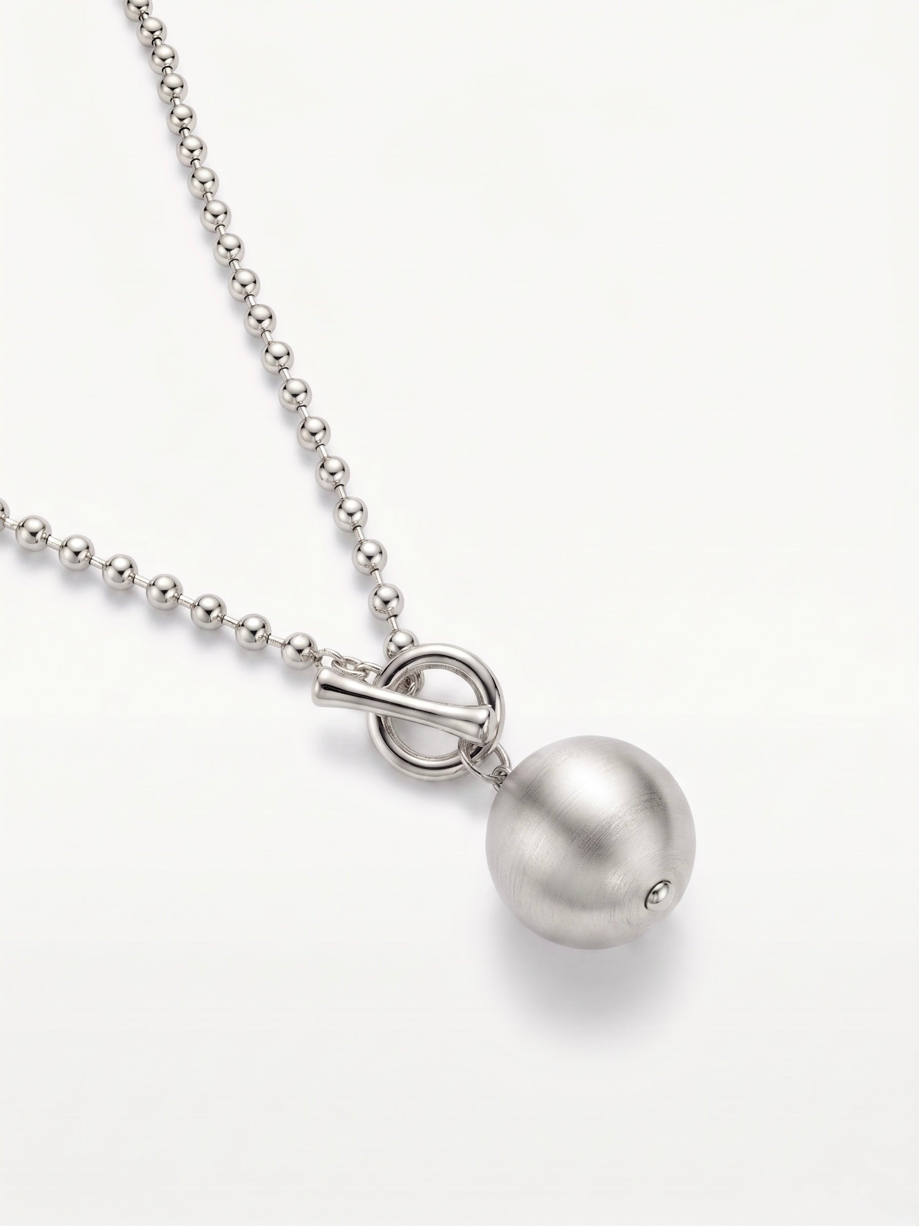 Brushed Silver Orb Toggle Necklace
