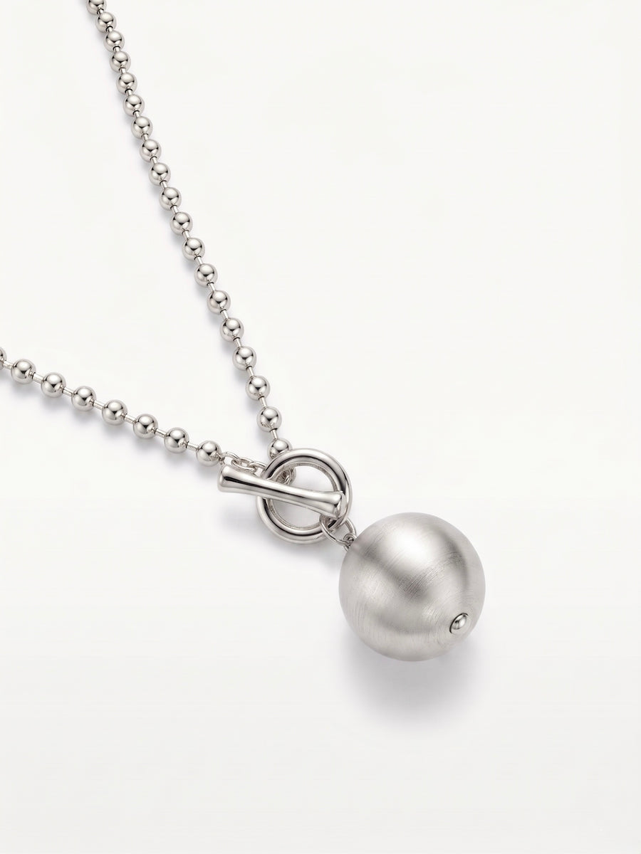 Brushed Silver Orb Toggle Necklace