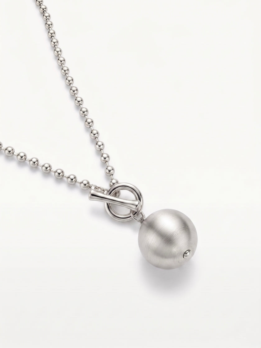 Brushed Silver Orb Toggle Necklace