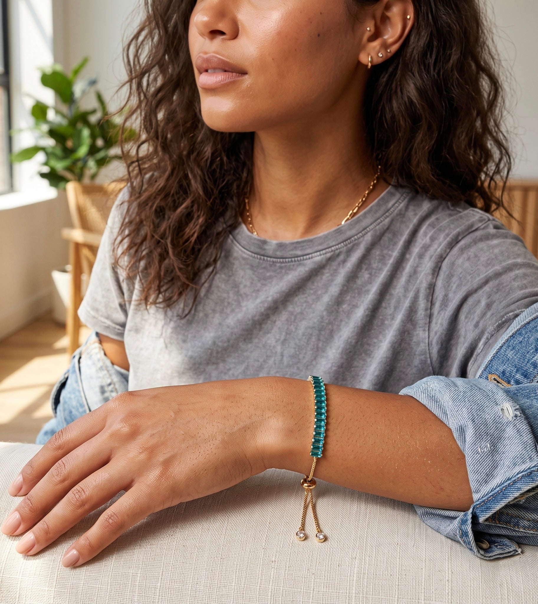 Aqua Blue Baguette Bolo Bracelet
