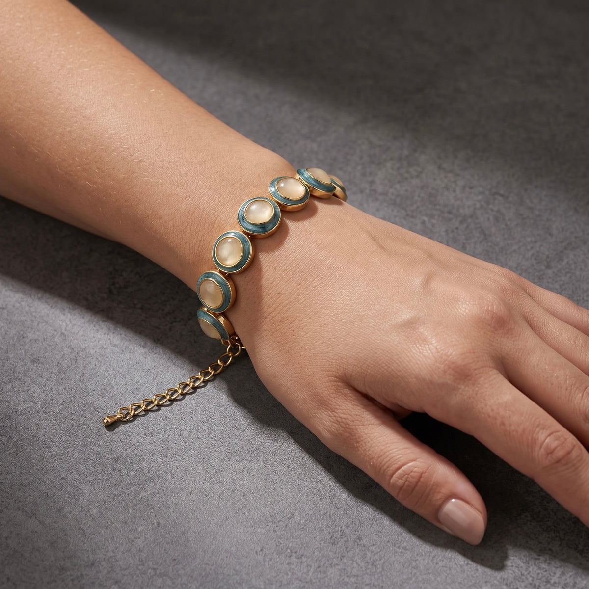 Teal Enamel Stone Bracelet
