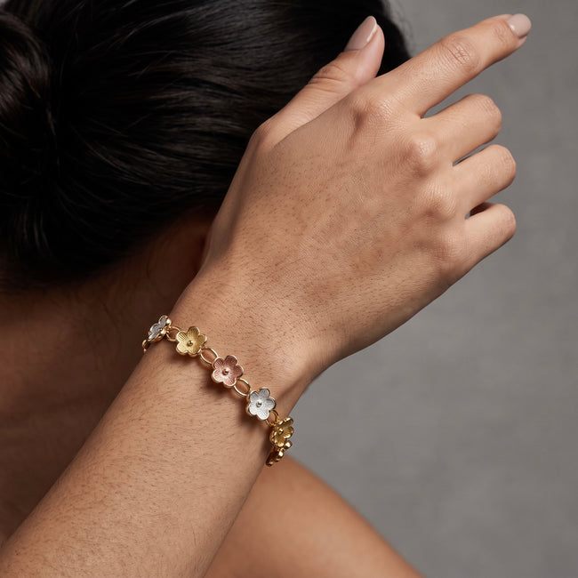 Tricolor Floral Link Bracelet