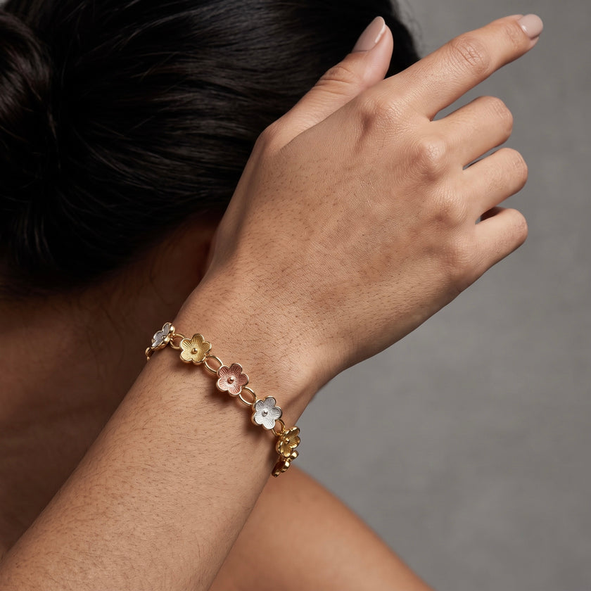 Tricolor Floral Link Bracelet