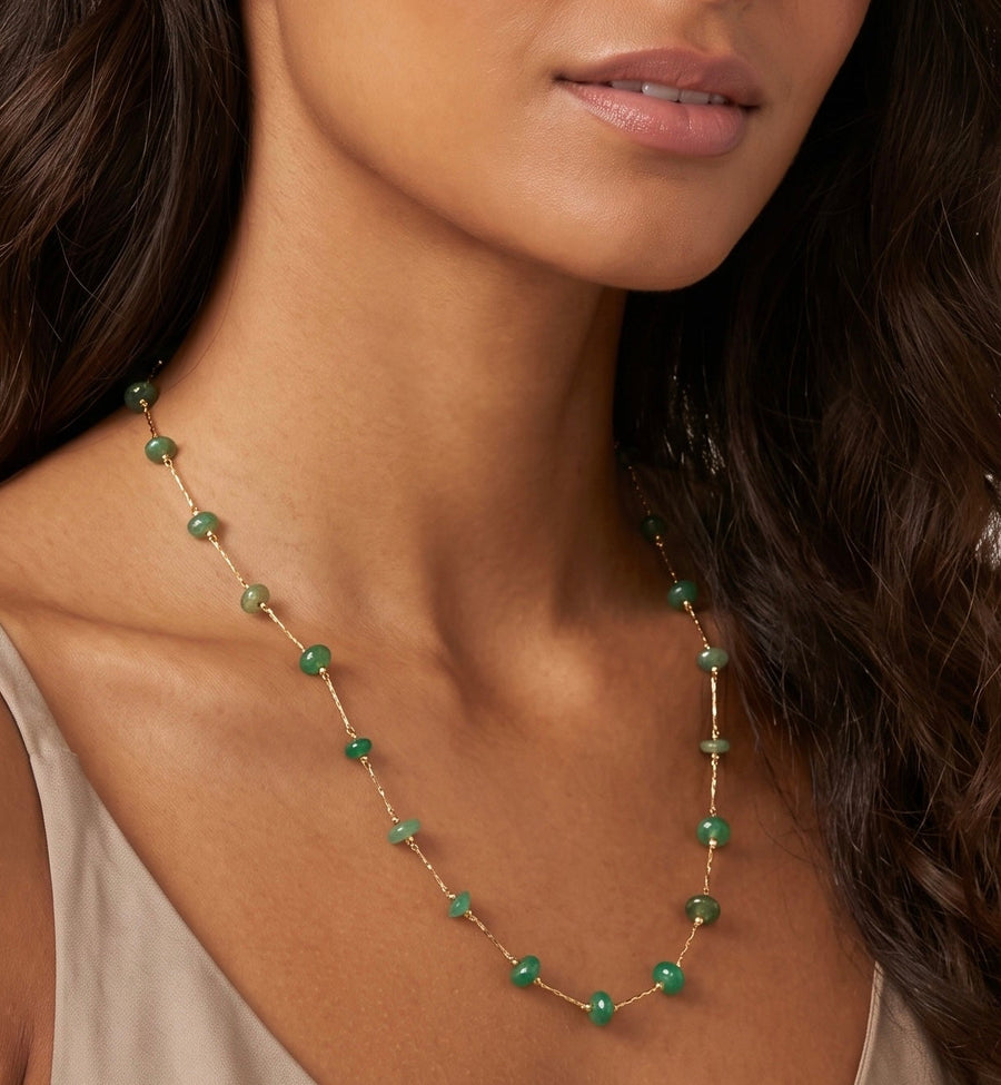 Emerald Bead Station Necklace