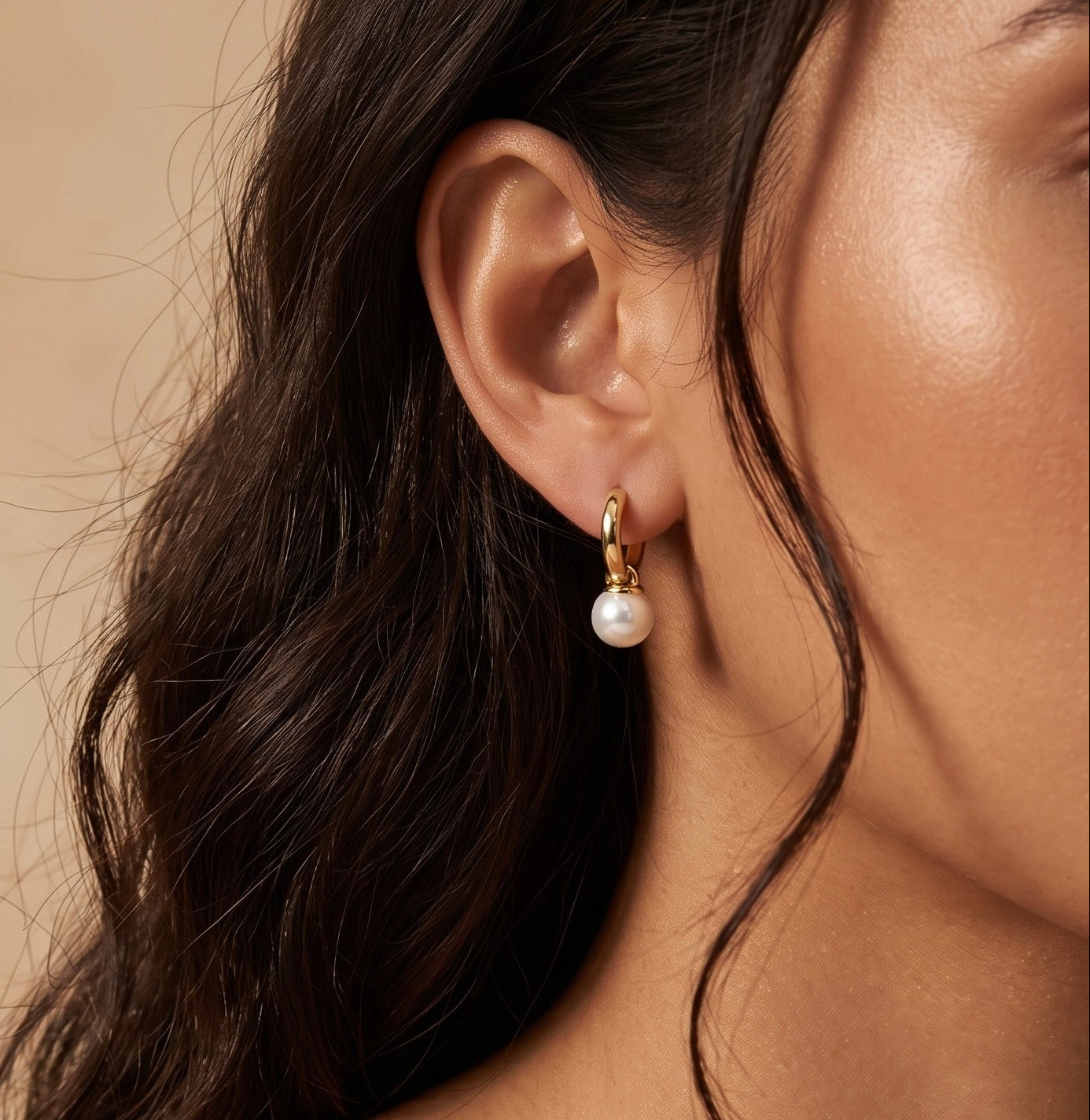 Pearl Drop Huggie Earrings