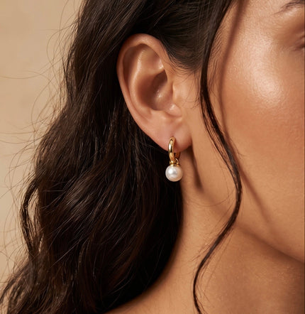 Pearl Drop Huggie Earrings
