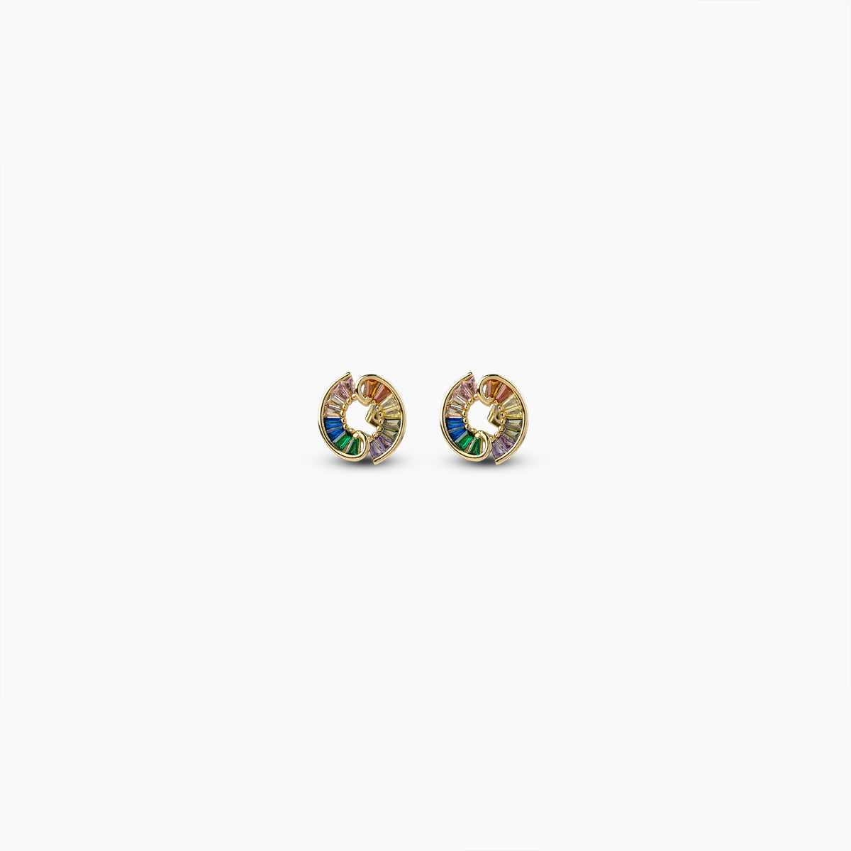 Rainbow Baguette Circle Earrings
