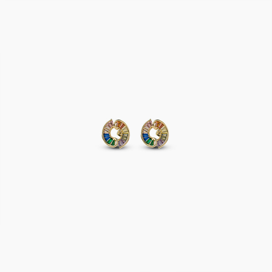 Rainbow Baguette Circle Earrings