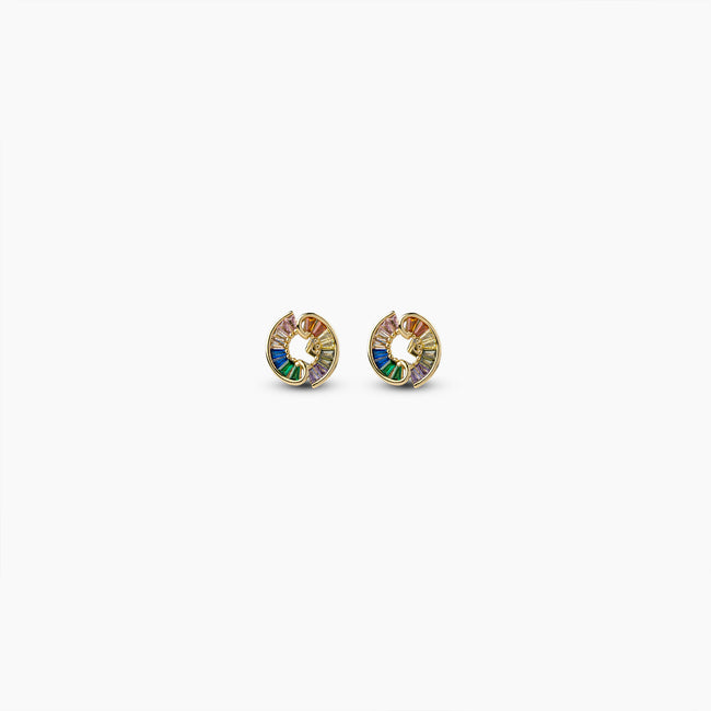 Rainbow Baguette Circle Earrings