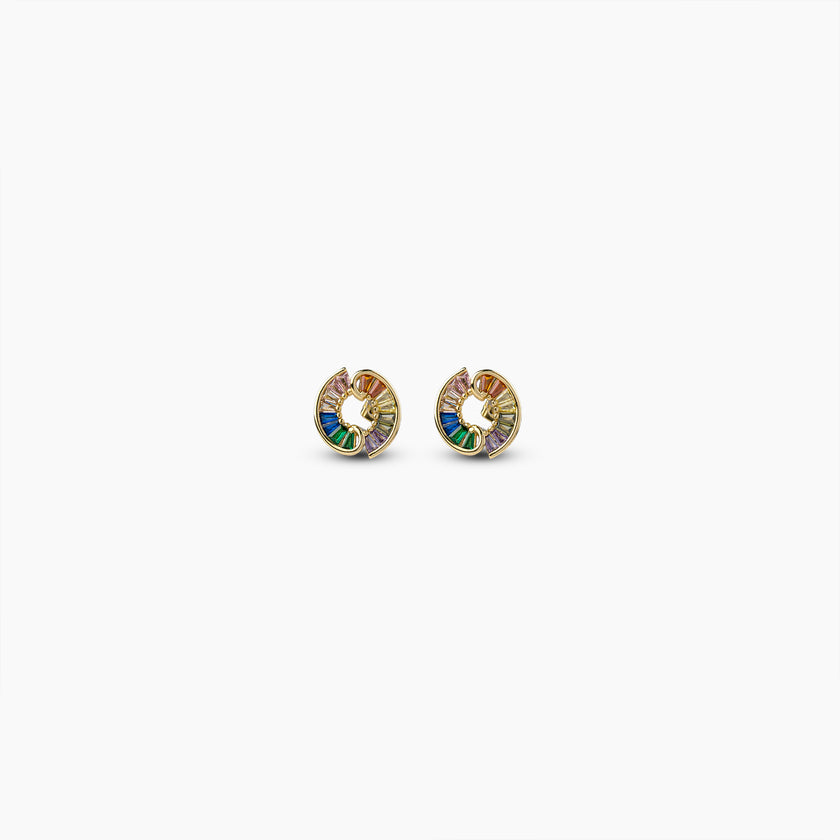 Rainbow Baguette Circle Earrings
