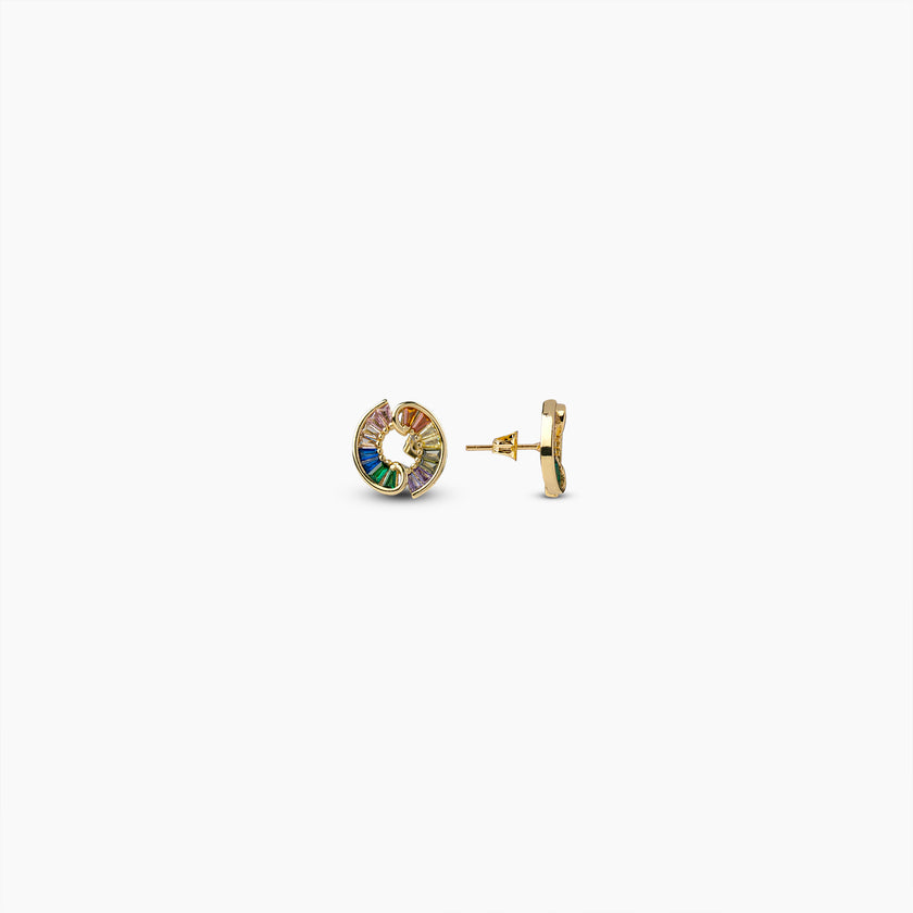 Rainbow Baguette Circle Earrings
