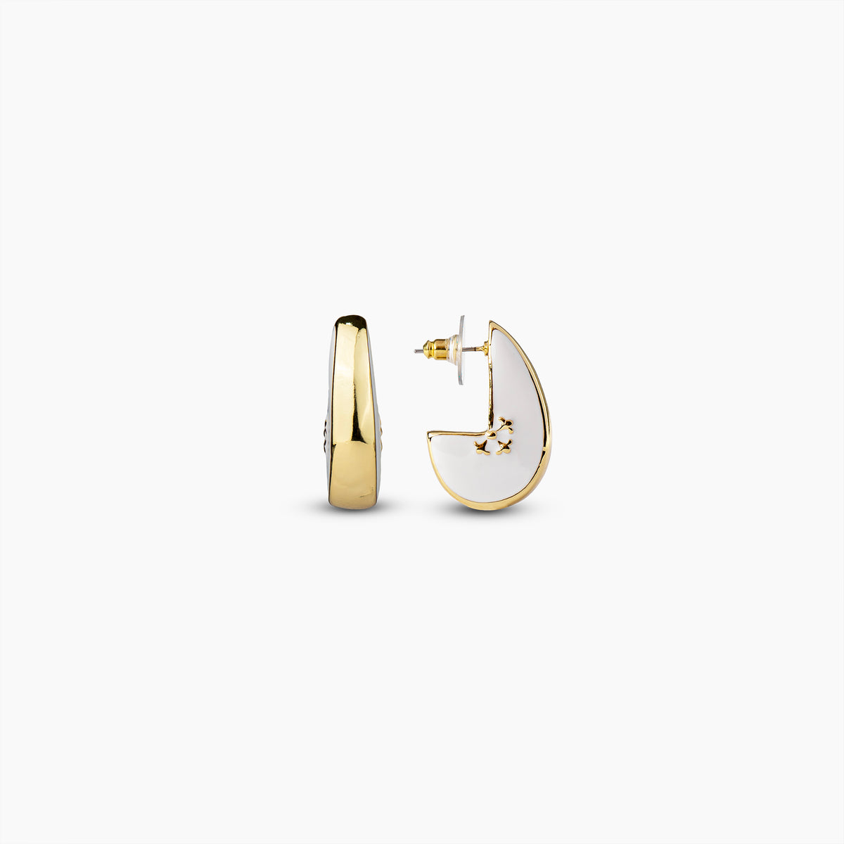 Gold White Enamel Earrings