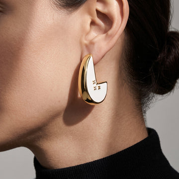 Gold White Enamel Earrings