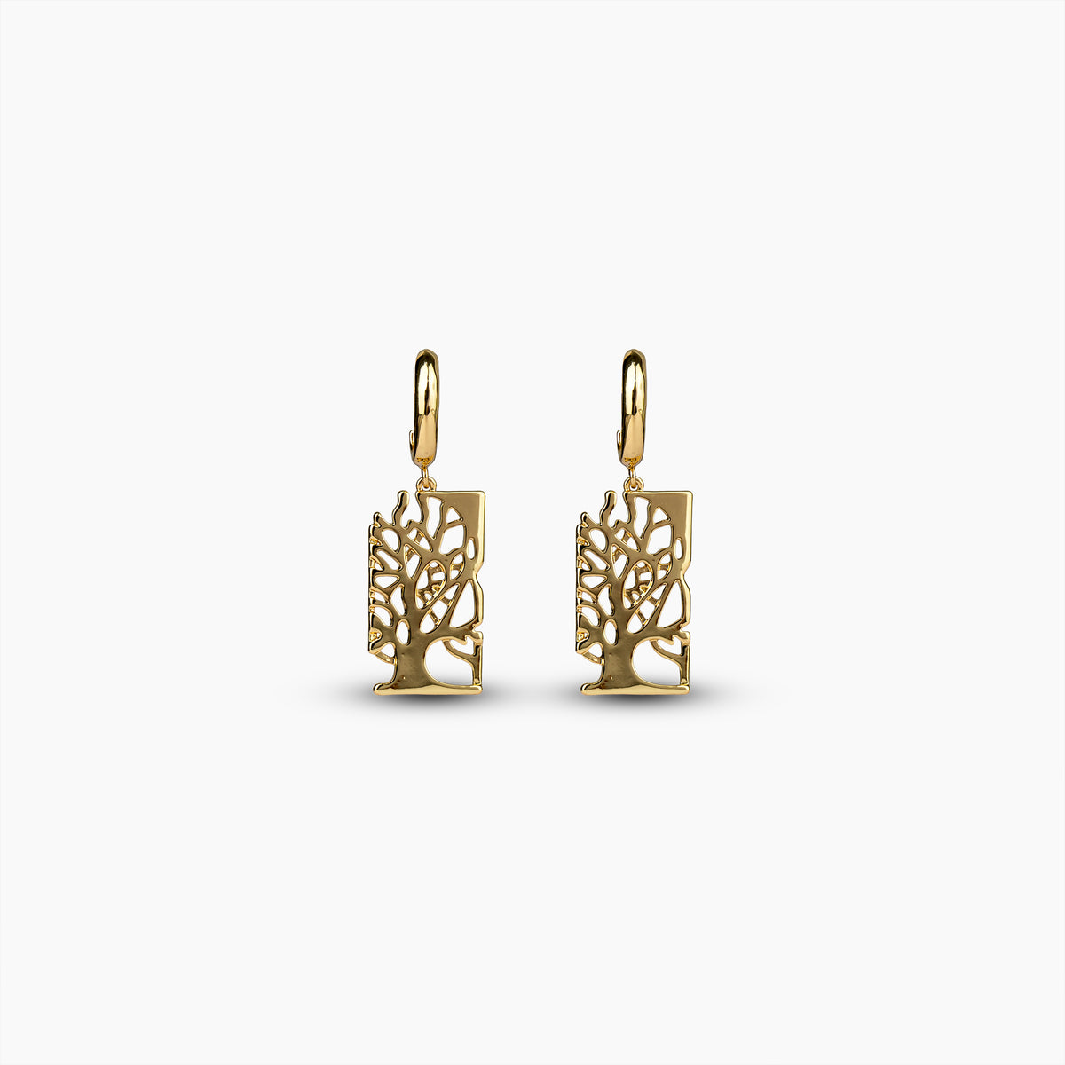 Gold Tree Drop Earrings