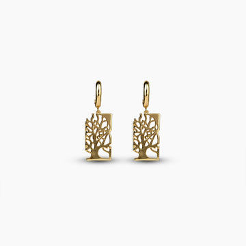 Gold Tree Drop Earrings