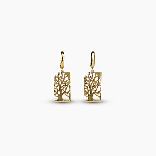 Gold Tree Drop Earrings