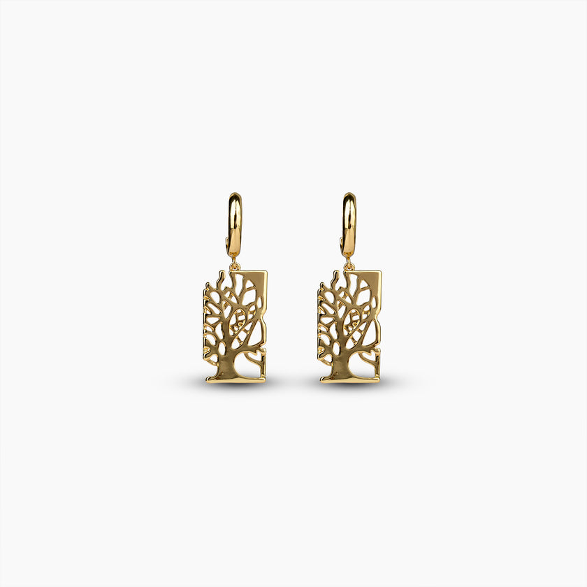 Gold Tree Drop Earrings