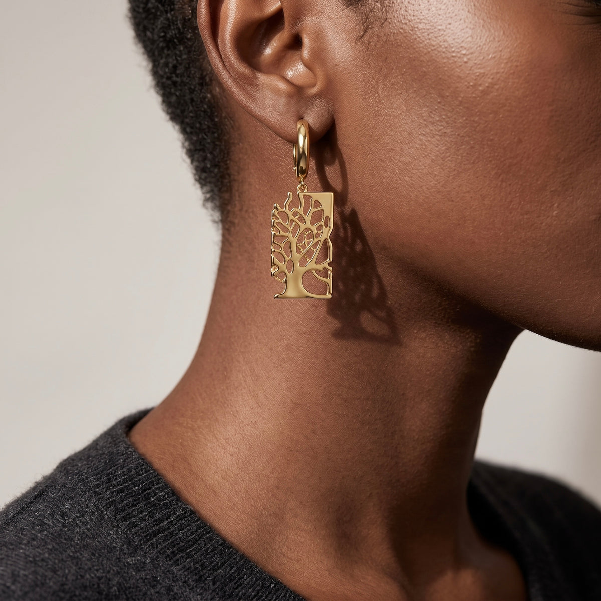 Gold Tree Drop Earrings