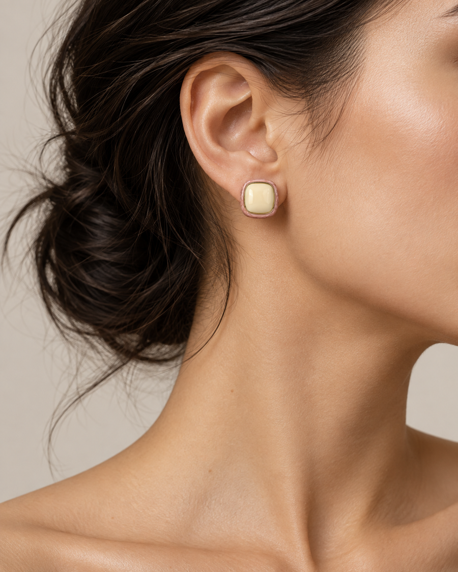 Blush Enamel Square Earrings