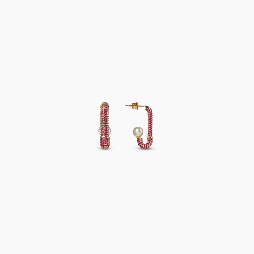 Ruby Pearl Pavé Hoops