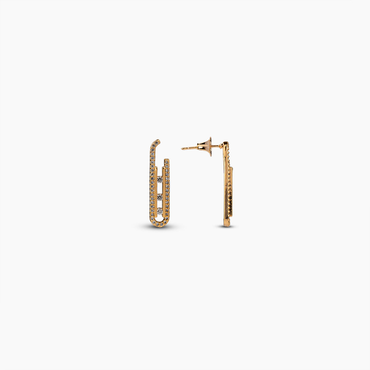 Gold Pavé Paperclip Earrings