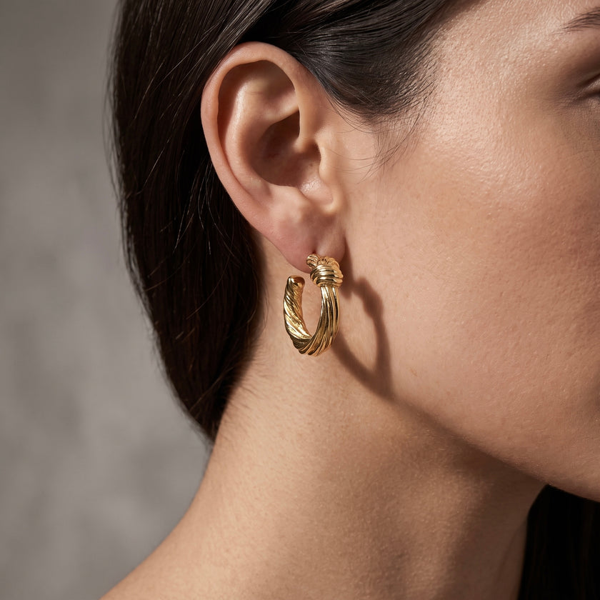 Gold Textured Knot Hoops