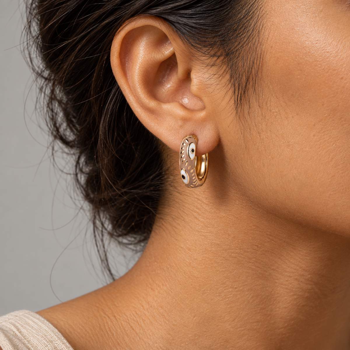 Caramel Evil Eye Hoops