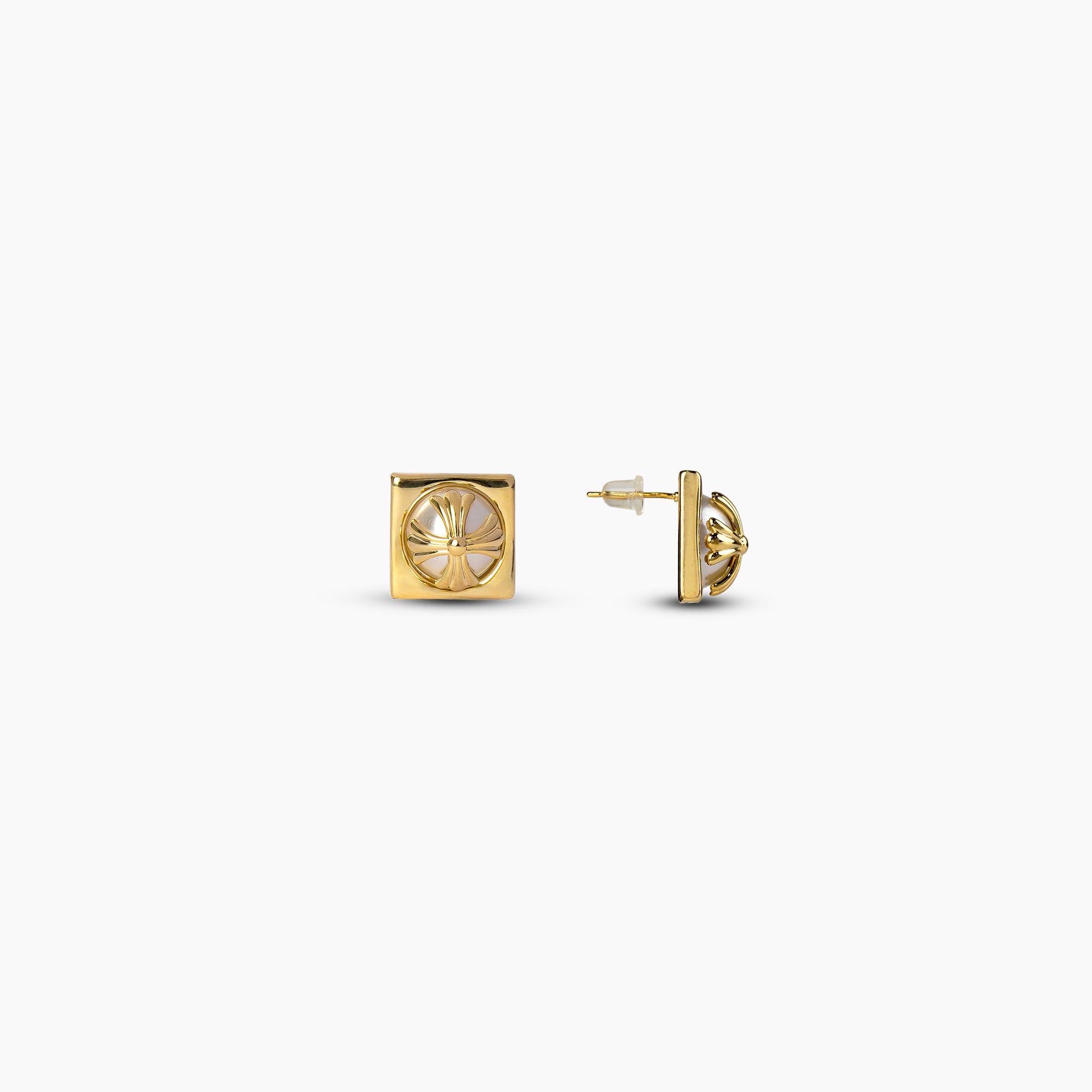 Petal Frame Gold Stud Earrings