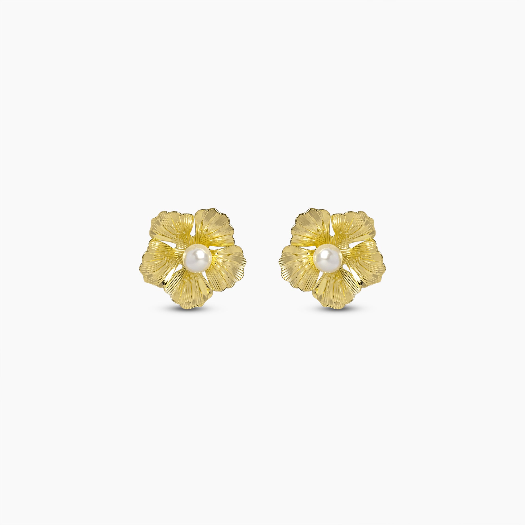 Golden Bloom Pearl Stud Earrings