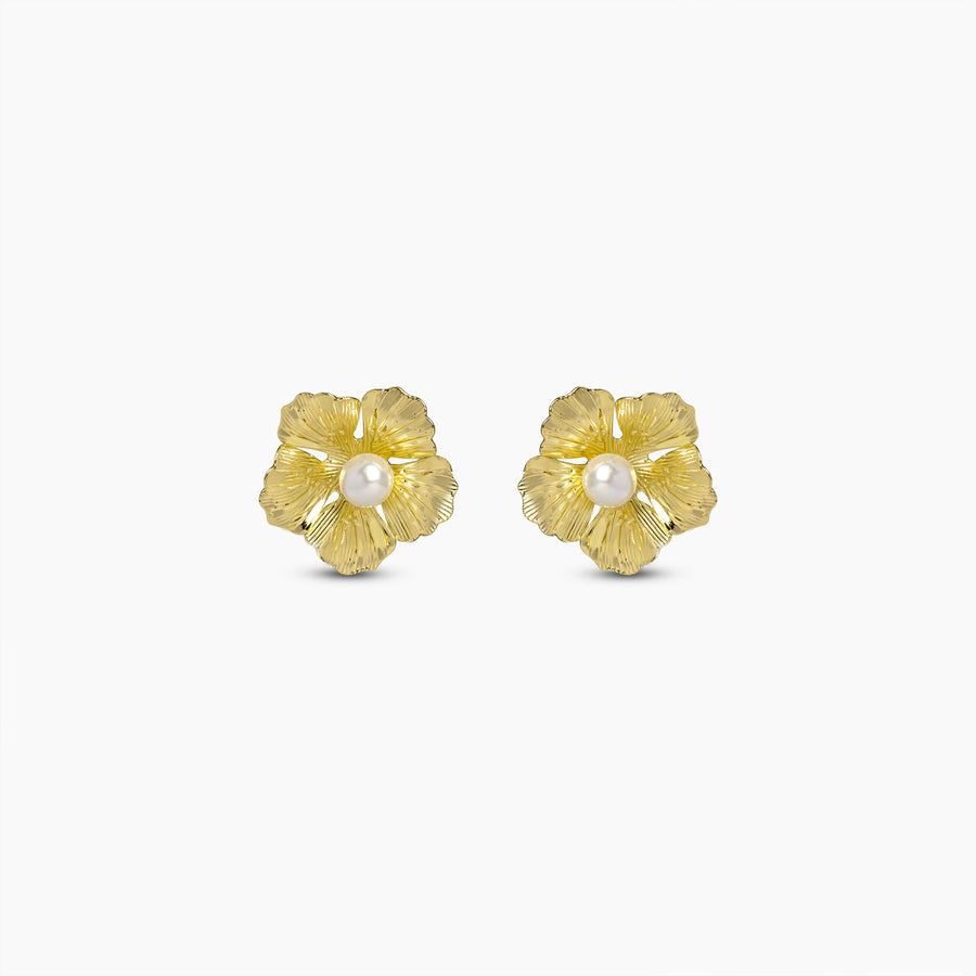 Golden Bloom Pearl Stud Earrings