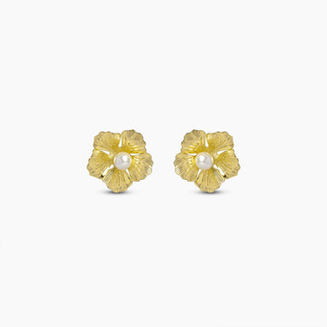 Golden Bloom Pearl Stud Earrings