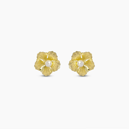 Golden Bloom Pearl Stud Earrings