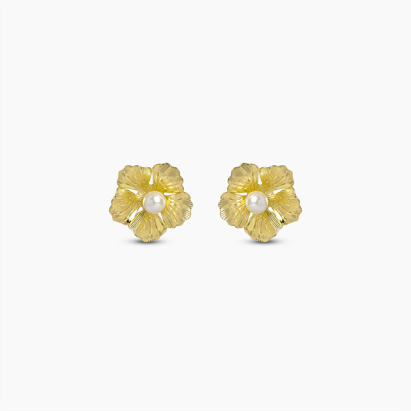 Golden Bloom Pearl Stud Earrings