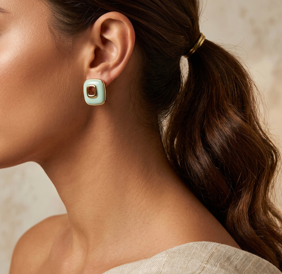 Mint Cushion Stud Earrings