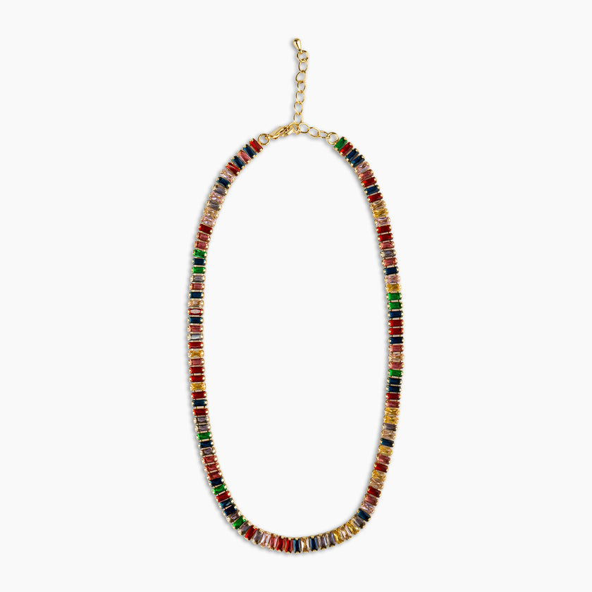 Rainbow Baguette Statement Necklace