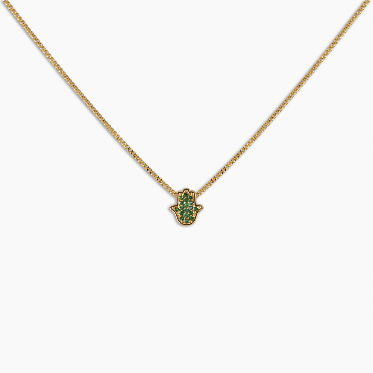Emerald Hamsa Pendant Necklace