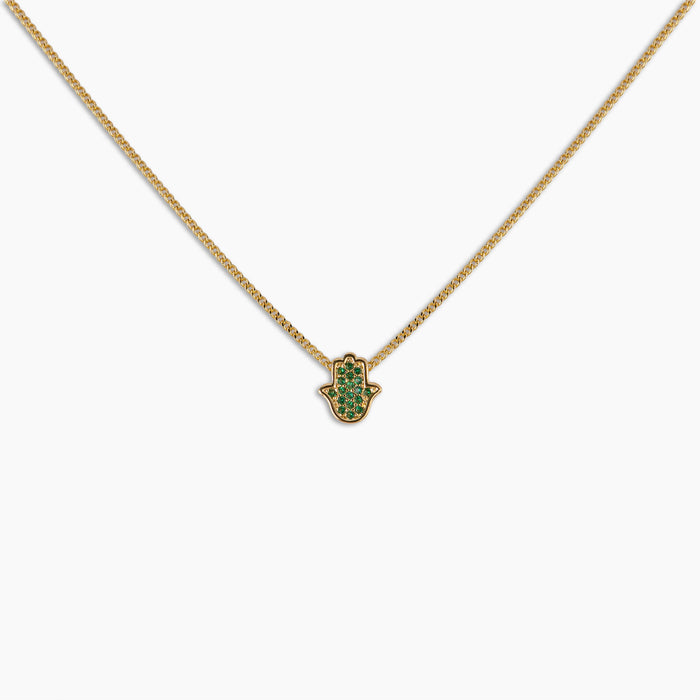 Emerald Hamsa Pendant Necklace