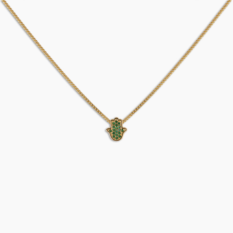 Emerald Hamsa Pendant Necklace