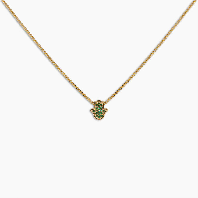 Emerald Hamsa Pendant Necklace